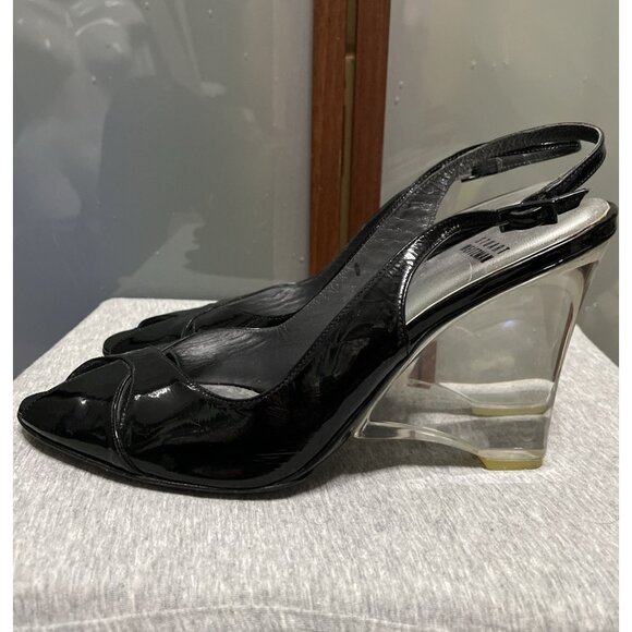 Stuart Weitzman Vintage Y2K Womens Plexiglass Lucite Wedge Peeptoe Sandals 9.5 N - Picture 4 of 8